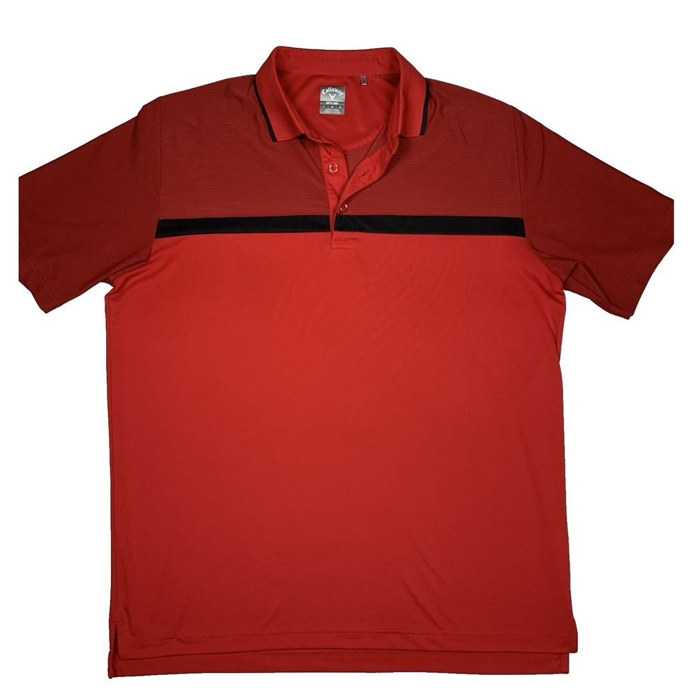 Callaway Golf Polo Mens L Red Opti Dri Performance Stripe Short‎ Sleeve